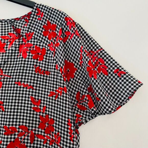 ELLE  Women's Top Floral Ghimgan V-Neck Flutter Sleeve Size XL - Picture 6 of 10